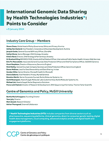 International Genomic Data Sharing by Health Technologies Industries*:Points to Consider